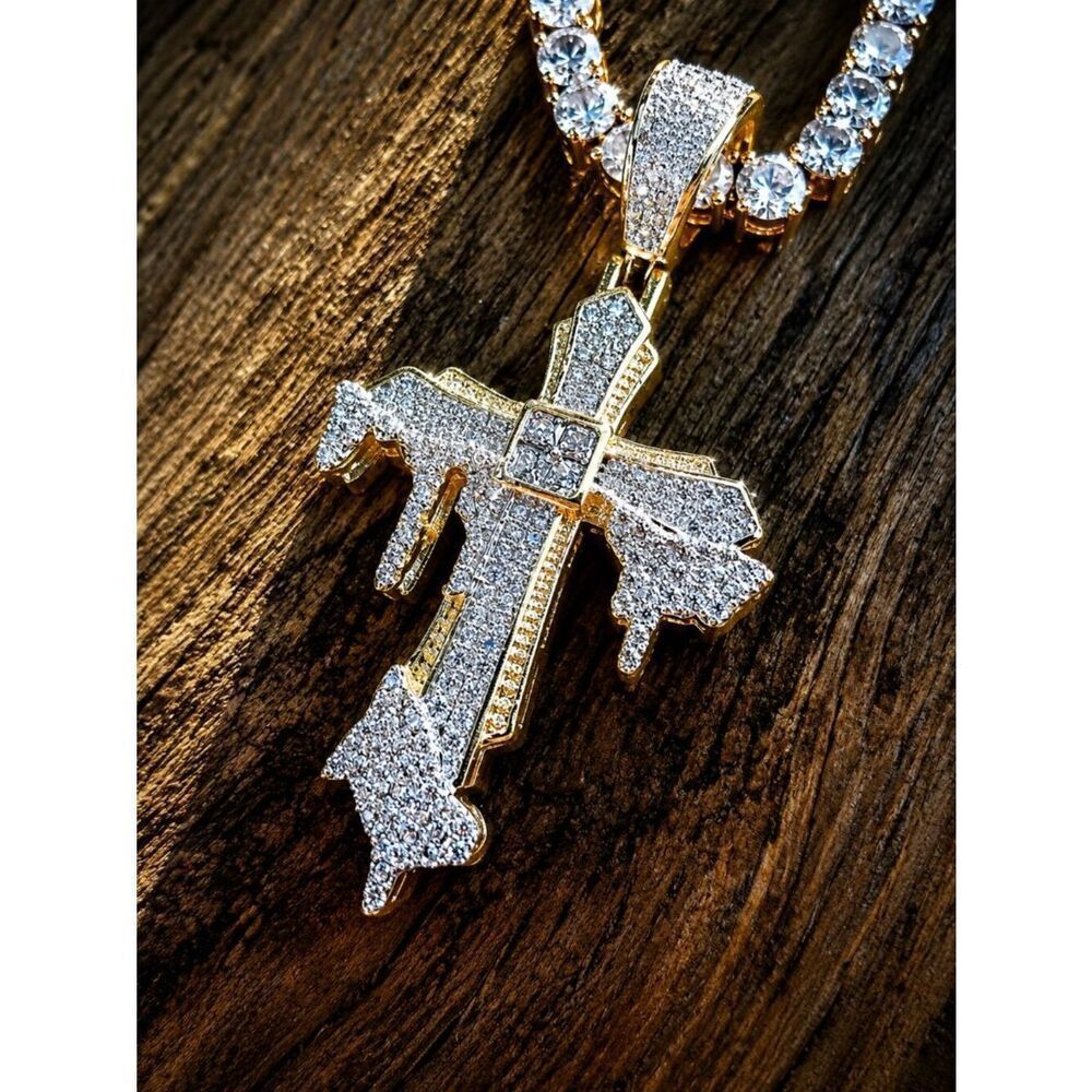 Simulated Diamond Drip Cross Pendant - Picture 2 of 3